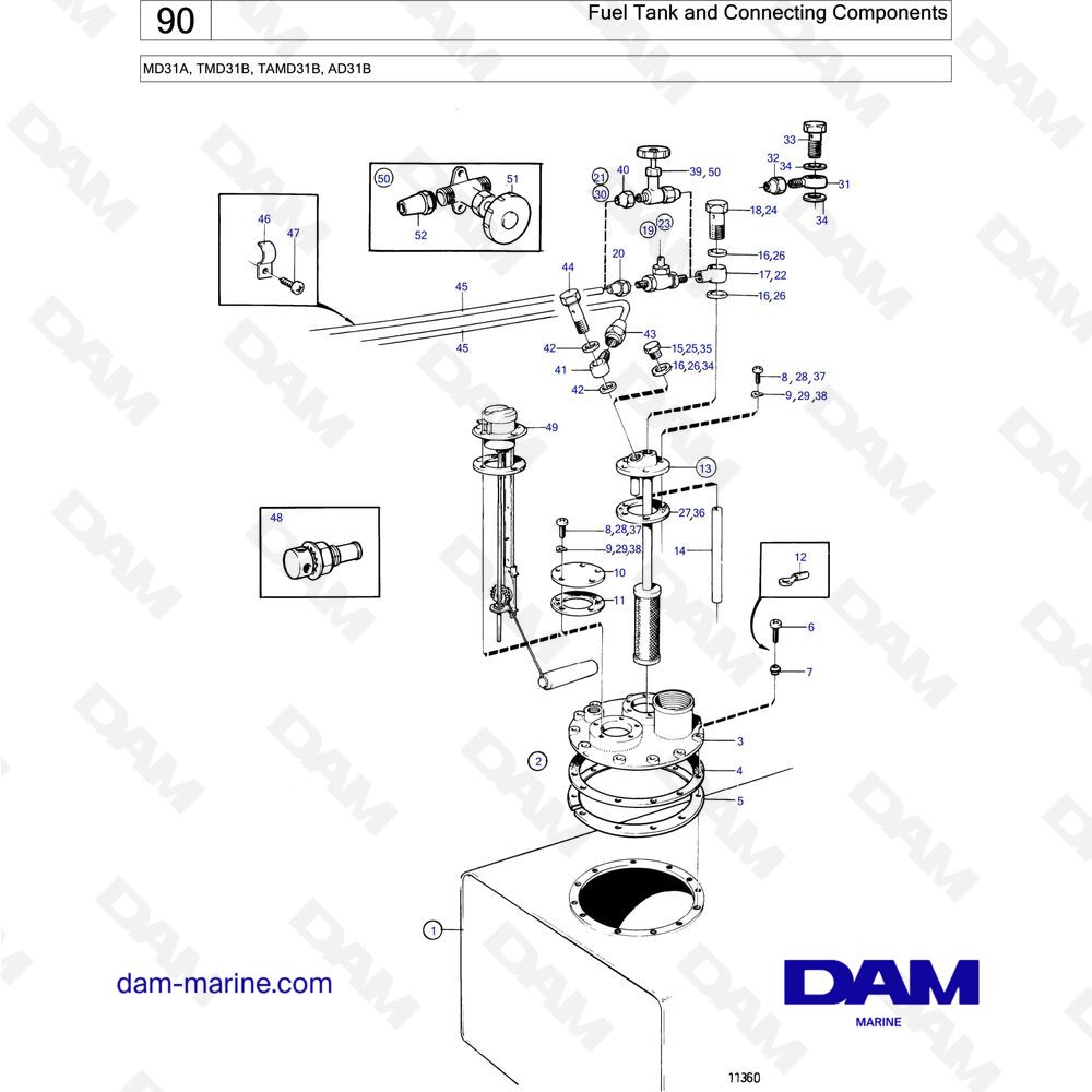 Spare parts and exploded views for Volvo Penta AD31B